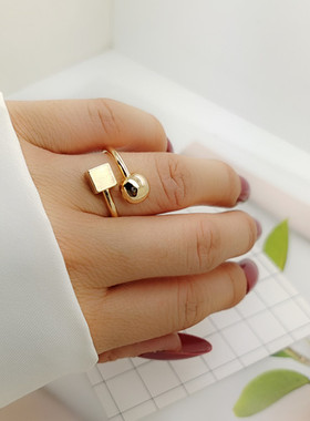 铜材质欧美风几何圆球戒指欧美