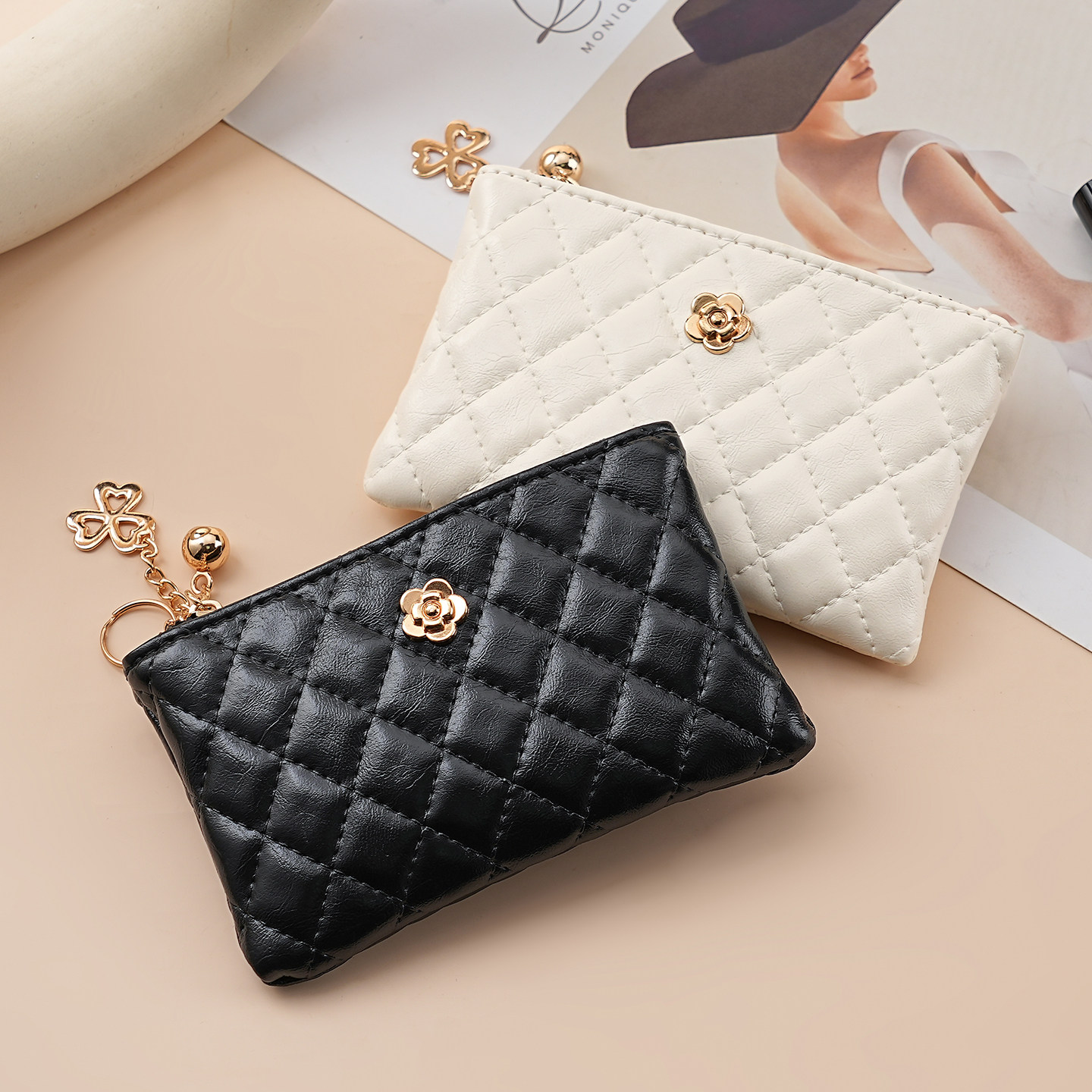 钱包女2025新款小巧复古软皮珍珠小香风卡包一体包拉链零钱包钱夹,淘宝优惠券,粉丝福利购,淘宝优惠卷