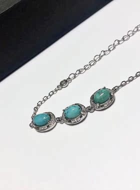 S1119# 天然原矿绿松石 S925银精工镶嵌精致款手链 单颗5*7*2mm