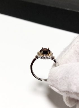 G112# 天然红石榴石鸽血红宝石戒指S925银双色彩金精工开口指环