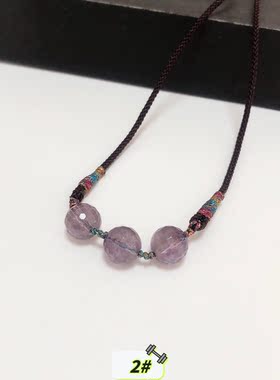 D901# 天然宝石刻面紫水晶吊坠锁骨链10mm*3颗