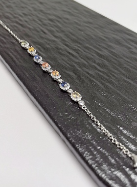 S622# 天然彩色蓝宝石 通体S925纯银手链 高净度满火彩新款手链