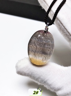 D401# 天然萤石雕刻美女吊坠28.8*21*7.3mm 多款可选