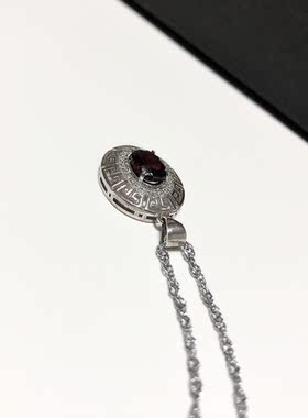 D264# 天然紫牙乌石榴石彩宝吊坠S925银精工镶嵌 石榴石7.8*5.8mm