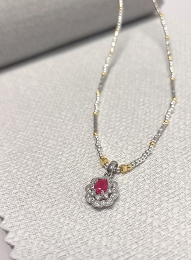 D1515# 通体S925纯银精工镶嵌红宝石吊坠11.5*10.2*11mm 配证书