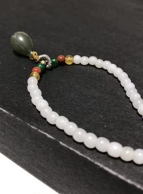 D872# 天然和田玉白玉项链4.5mm 和田玉青玉玉兰花吊坠