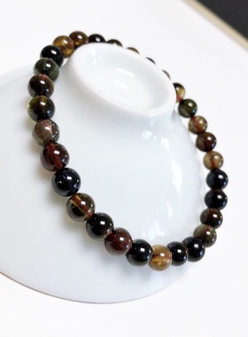 S210# 天然老矿料黑美人黑玫瑰碧玺暗碧手链6.5mm 重10.75g