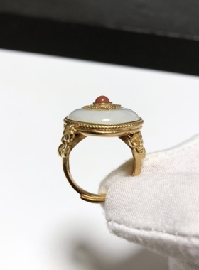 G175# 天然A货翡翠平安扣戒指 配南红 开口戒托 多款可选