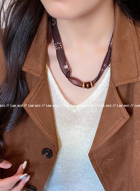 米亚民族风腰果丝巾布艺木珠项链