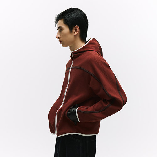 NORYBRAND 「松弛感卫衣」麦穗颗粒撞色织带拼接连帽外套通勤上衣 - 图0