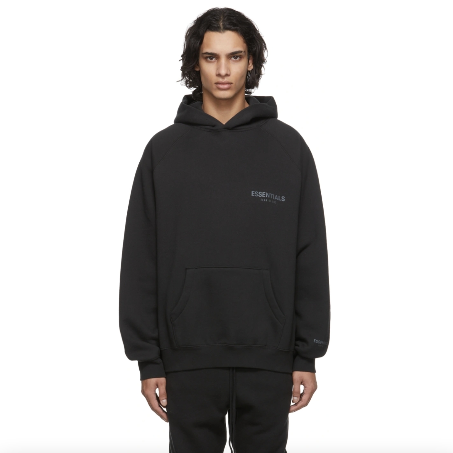 阿伦777 Fear of God Essentials 21FW反光字母logo加绒卫衣帽衫 - 图0