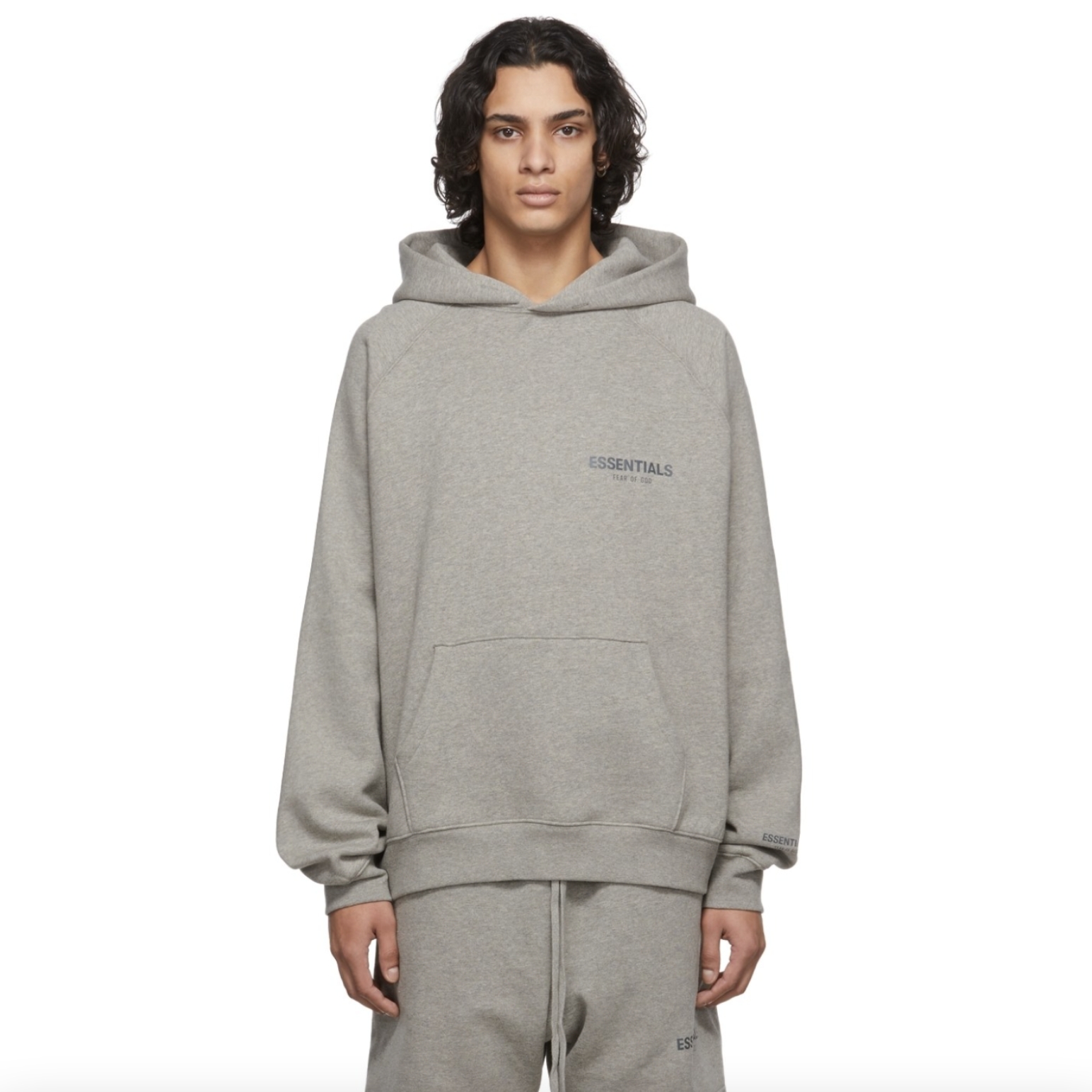 阿伦777 Fear of God Essentials 21FW反光字母logo加绒卫衣帽衫 - 图2