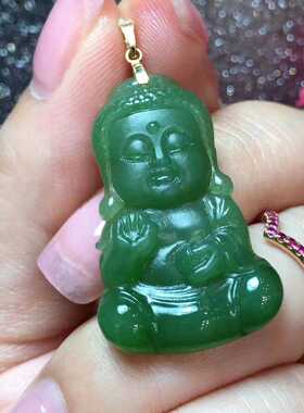 翡翠足金镶玉石项链挂坠宝宝佛