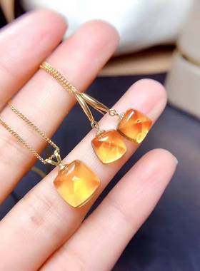 方糖紫水晶方形水晶耳环项链坠