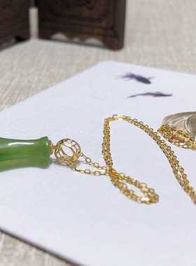 和田碧玉玉净瓶18k金项链女