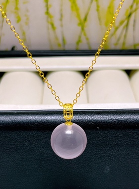 天然芙蓉石吊坠18k金粉水晶项链