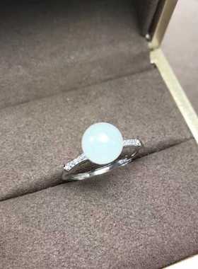 925银电镀白金碧玉圆珠戒指包邮