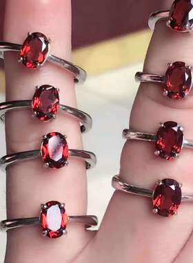 石榴石戒指白金耳钉水晶碧玺日韩