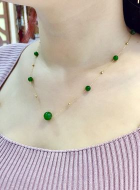 18k金白玉满天星锁骨多珠项链