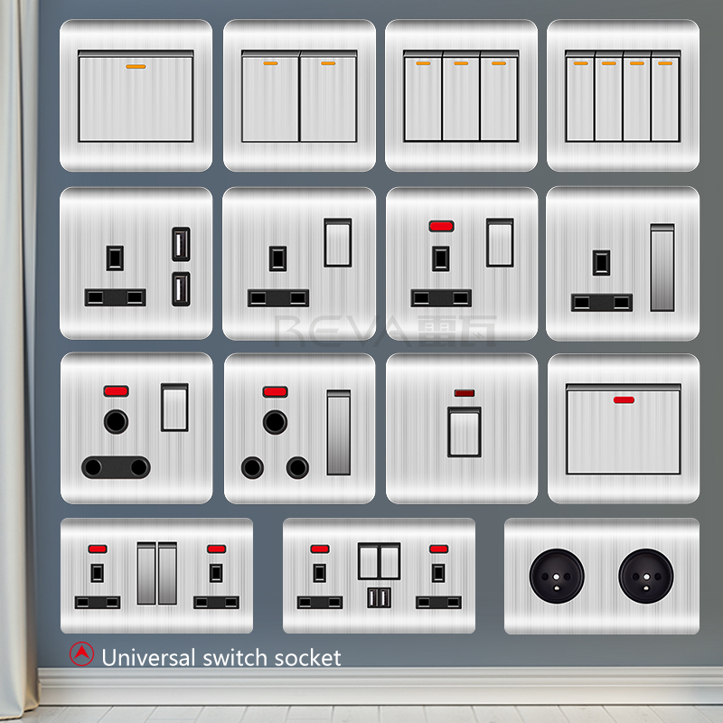 英式电制面板开关雷瓦reva德国欧盟不锈钢usb英标插蘇香港13a插座 - 图0