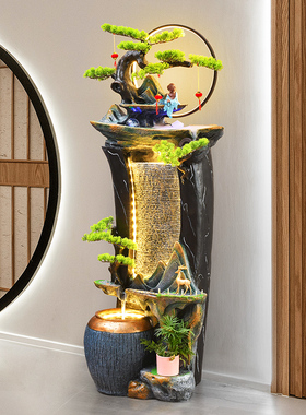 电视柜旁边落地生财摆件客厅简约现代循环流水喷泉鱼缸水景装饰品