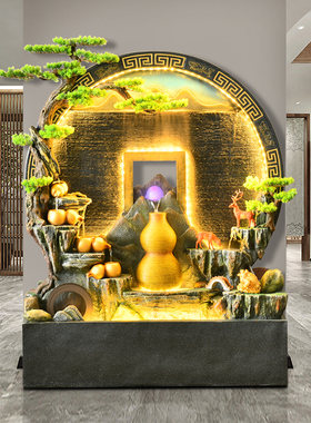 圆形水幕墙流水假山喷泉循环水景