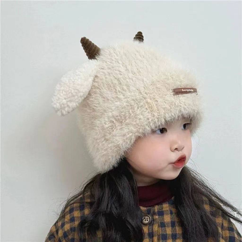 宝宝帽子冬季可爱小羊角帽男女童护耳帽小童保暖毛绒帽针织毛线帽,淘宝优惠券,粉丝福利购,淘宝优惠卷