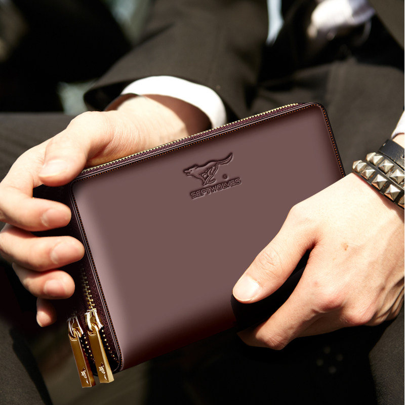 七匹狼男士长款真皮新款正品手拿包 七匹狼天衢男士包袋