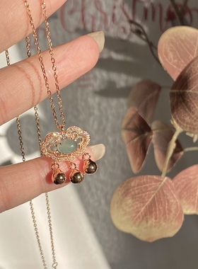 翡翠平安锁铃铛项链925纯银