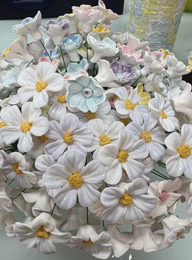 景德镇创意陶瓷花朵批发高温装饰品永生花手工摆件送女友礼物DIY