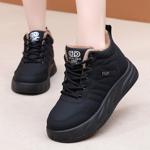 冬季女棉鞋老北京布鞋防水防滑加绒加厚保暖厚底运动妈妈鞋老人鞋 - 图2