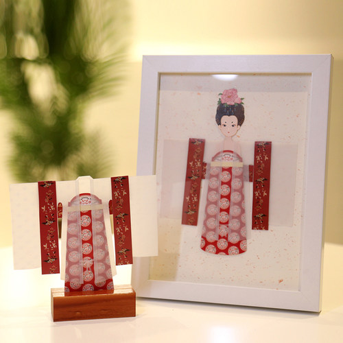 龙小伊文创*博物馆国古风研学美术作业毕设簪花仕女纸汉服折剪唐 - 图2