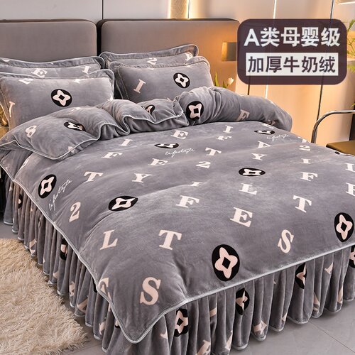 加厚牛奶绒四件套保暖珊瑚绒防静电法兰绒毛绒双面绒被套床裙冬季 - 图0