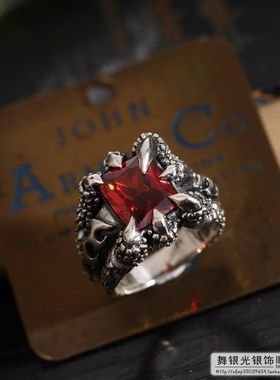 泰国饰品纯银红宝石龙爪戒指