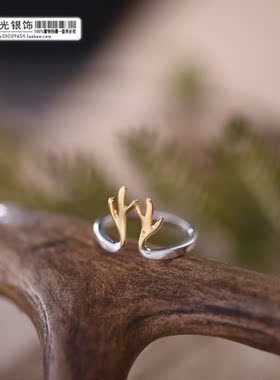 925银小鹿开口戒指包邮