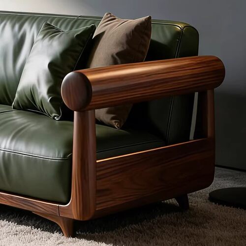 新中式黑胡桃木沙发现代客厅禅意实木家具酒店别墅客厅皮艺沙发 - 图3