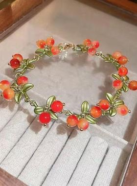 田园风叶子果实柿柿如意手链女清新甜美个性小众手串时尚百搭手环