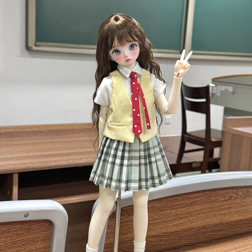 BJD1/4分娃衣 薄荷绿JK制服西装格裙套装 适配 大力力 MDD等 娃娃 - 图3