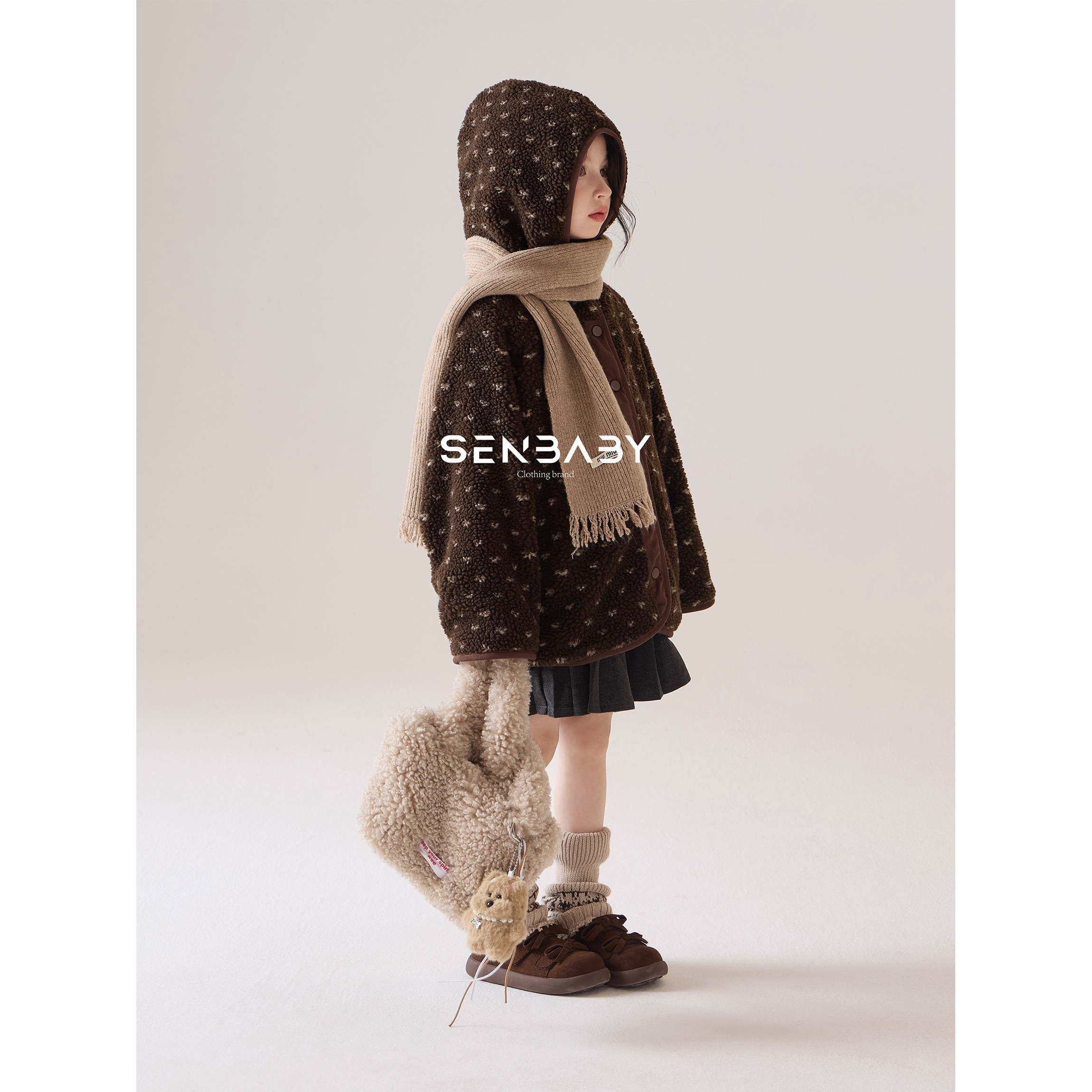 【现货】senbaby童装女童保暖两件套儿童爱心毛绒外套百褶裙套装,淘宝优惠券,粉丝福利购,淘宝优惠卷