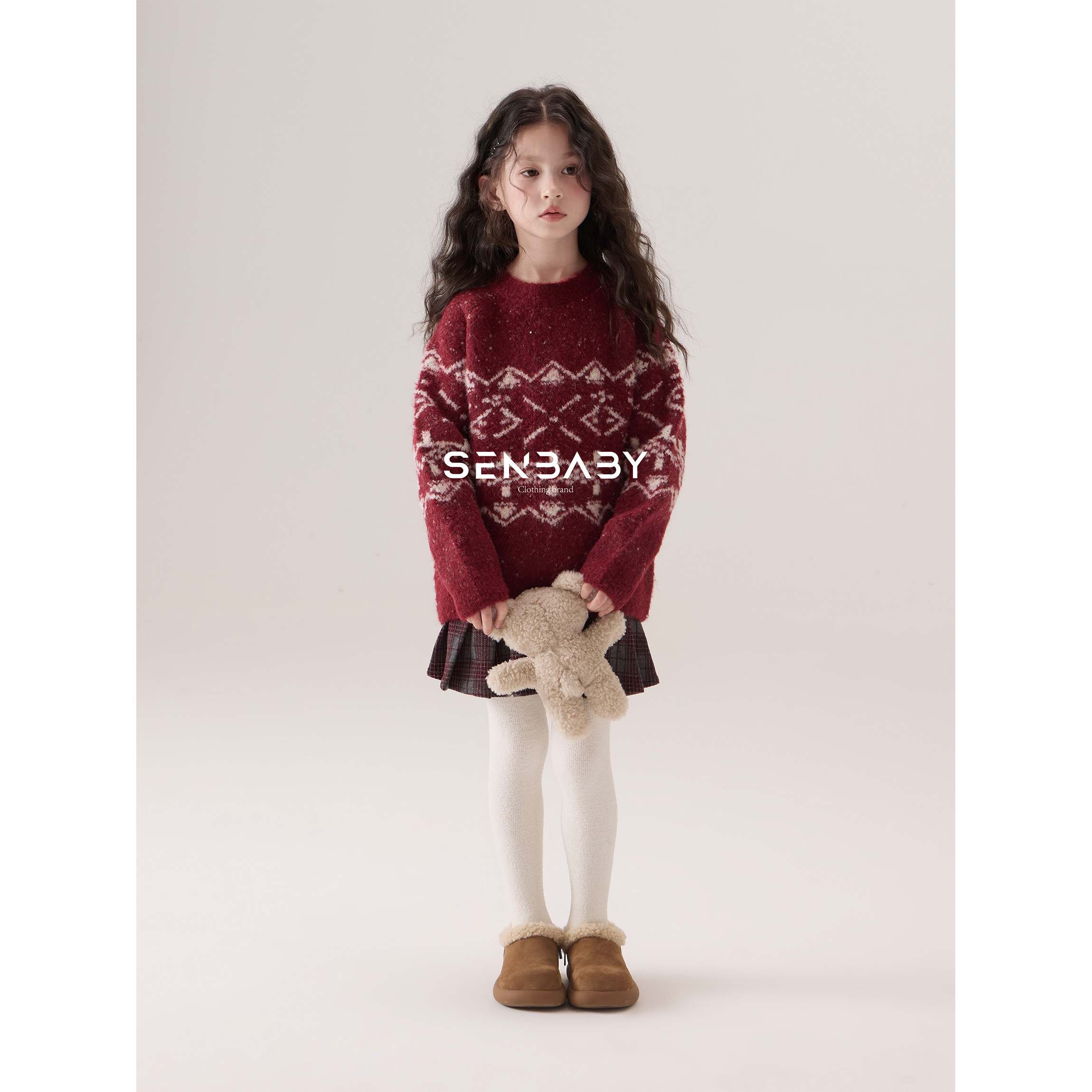 【现货】senbaby童装女童圣诞风针织衫2025新年儿童套头毛衣,淘宝优惠券,粉丝福利购,淘宝优惠卷