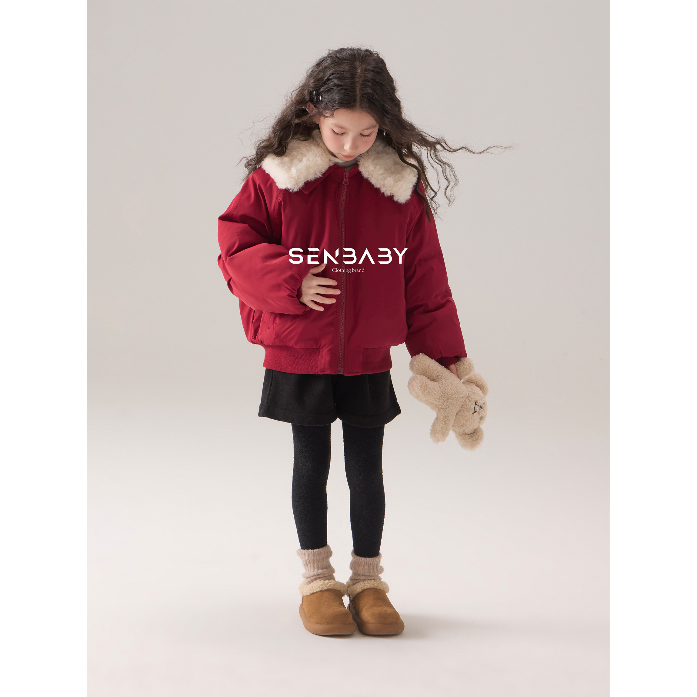 【现货】senbaby童装女童拉链外套冬装儿童红色翻毛领棉服,淘宝优惠券,粉丝福利购,淘宝优惠卷