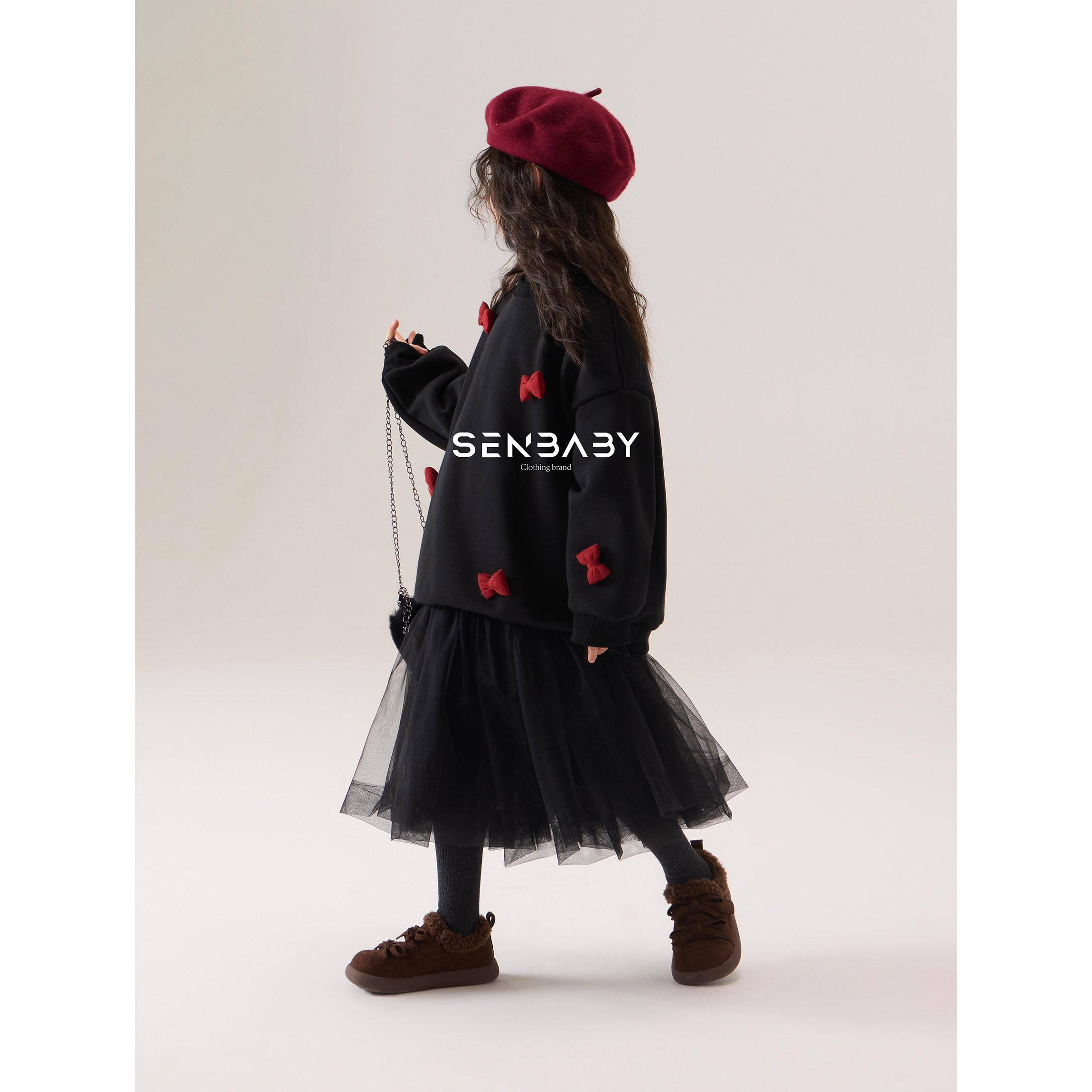 【现货】senbaby童装女童圆领卫衣外套冬儿童套头加绒蝴蝶结卫衣,淘宝优惠券,粉丝福利购,淘宝优惠卷