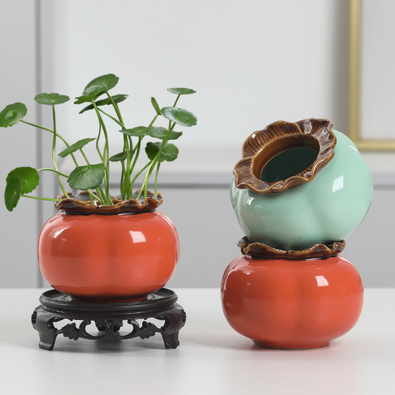 创意柿子花瓶陶瓷水养绿萝水培花盆花器客厅桌面办公桌装饰品摆件,淘宝优惠券,粉丝福利购,淘宝优惠卷