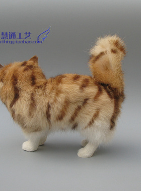 仿真花猫摆件兔皮毛工艺品