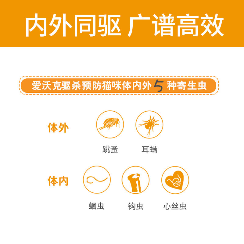 爱沃克猫咪体内外一体驱虫药通用德国拜耳耳螨螨虫跳蚤驱虫打虫药