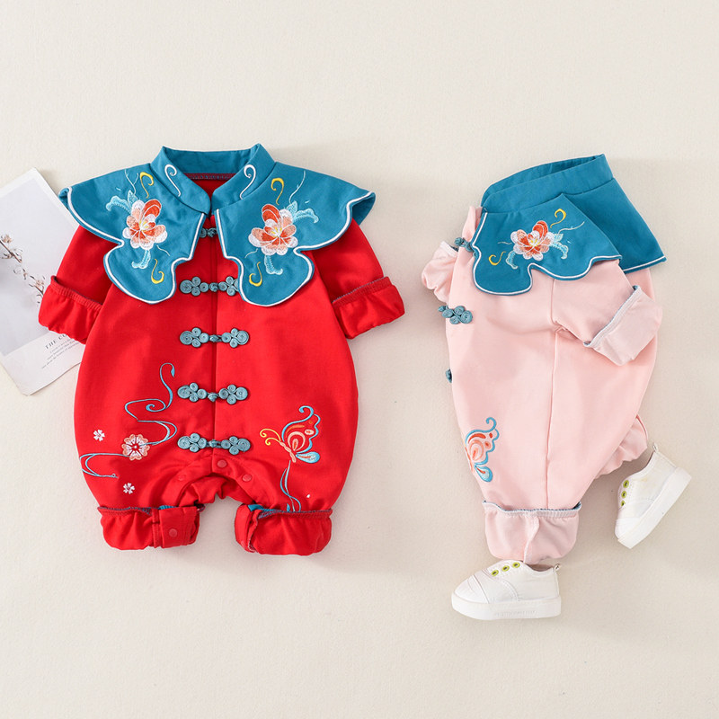 网红婴儿衣服春秋套装满月百天哈衣 十点伴方克连身衣/爬服/哈衣