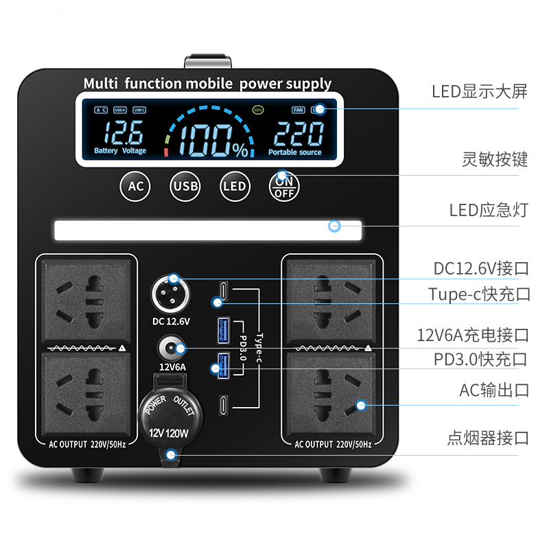 户外移动电源220v大容量便携家用自驾游直播露营摆摊应急蓄电备用 - 图2