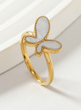 彩色贝壳板材蝴蝶钛钢戒指