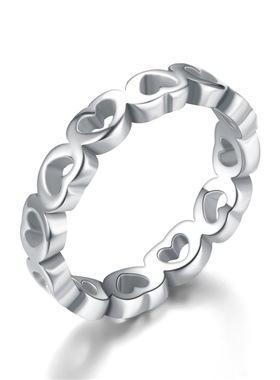 钛钢戒指爱心形镂空不锈钢