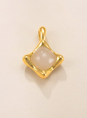 单吊坠不锈钢铸造饰品时尚百搭方形天然石吊坠项链镀18k金DIY